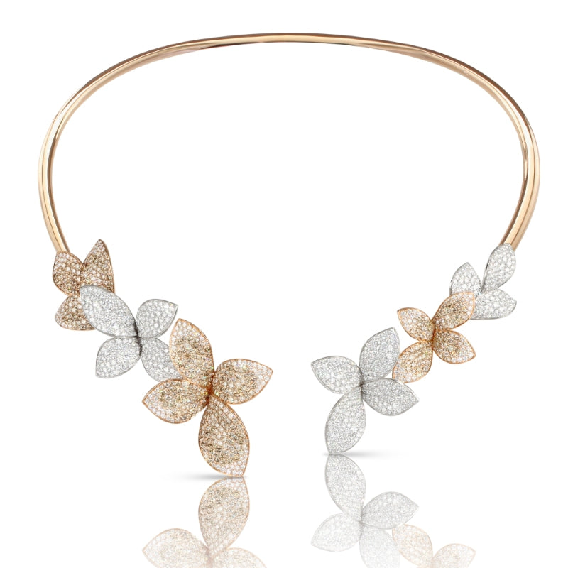 Giardini Segreti Multi Flower Collier in 18K White and Rose Gold with White and Champagne Diamonds.