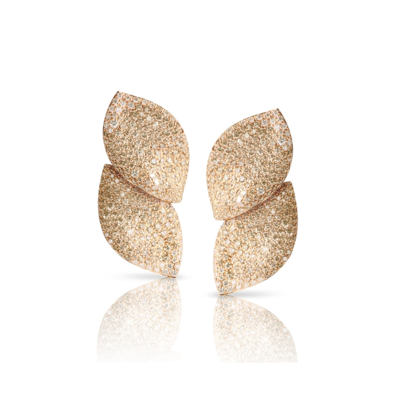 Alelui&aacute; Earrings in 18K Rose Gold with White and Champagne Diamonds.