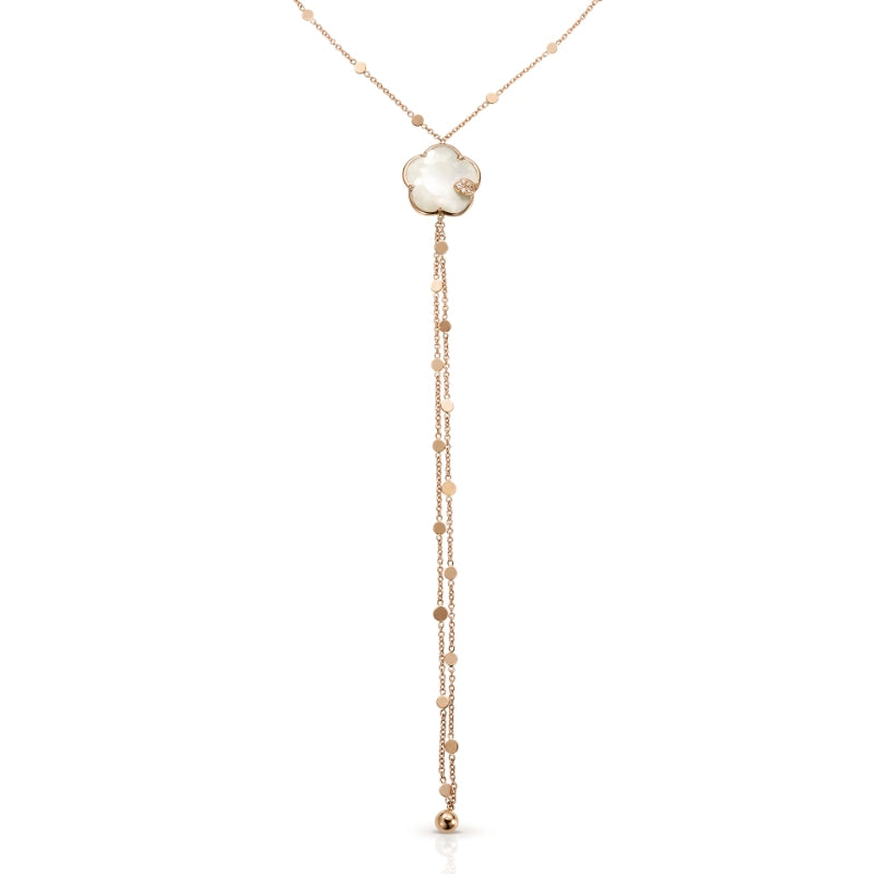 Ton Joli Necktie in 18K Rose Gold with Pearl of The Moon Gem and Diamonds.