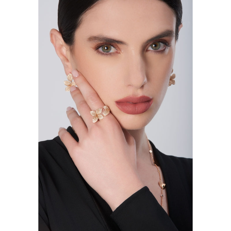 Giardini Segreti Five Leaves Small Earrings in 18K Rose Gold with White and Champagne Diamonds.