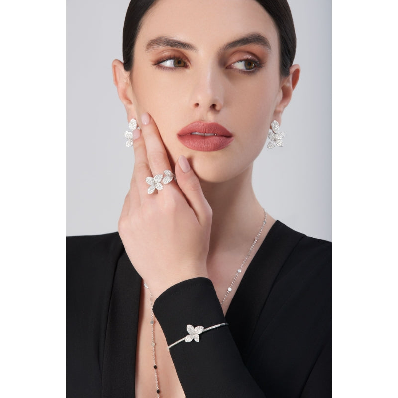 Giardini Segreti Five Leaves Small Earrings in 18K White Gold with White Diamonds.