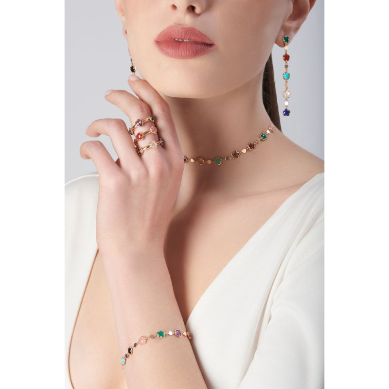 Figlia dei Fiori Ring in 18K Rose Gold with Green Agate, Red Carnelian, Onyx, White Moonstone, Pink Chalcedony, Citrine, Amethyst, London Blue Topaz, Smoky Quartz, White Agate, Lapis Lazuli, Red Garnet and Diamond.