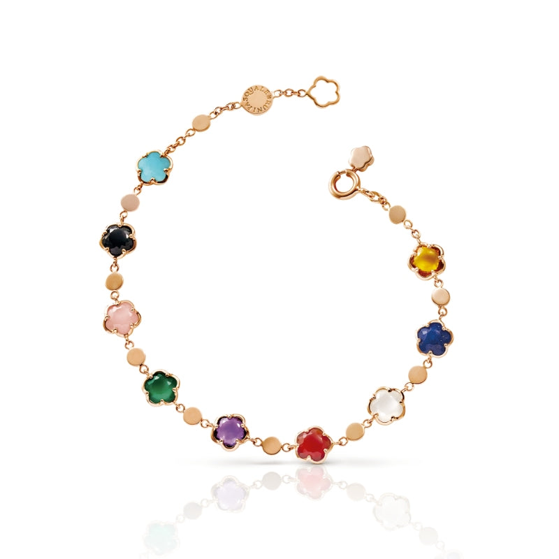 Figlia dei Fiori Bracelet in 18K Rose Gold with Green Agate, Red Carnelian, Onyx, White Moonstone, Pink Chalcedony, Citrine, Amethyst, Lapis Lazuli, Turquoise and Diamond.