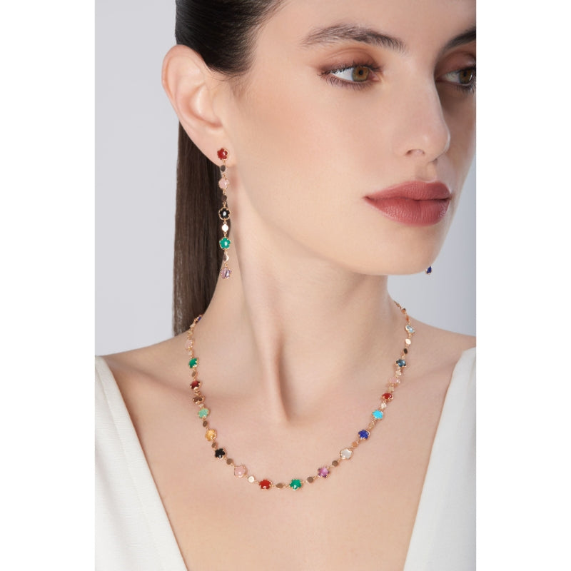 Figlia dei Fiori Earrings in 18K Rose Gold with Green Agate, Red Carnelian, Onyx, White Moonstone, Pink Chalcedony, Amethyst, Lapis Lazuli, Turquoise.