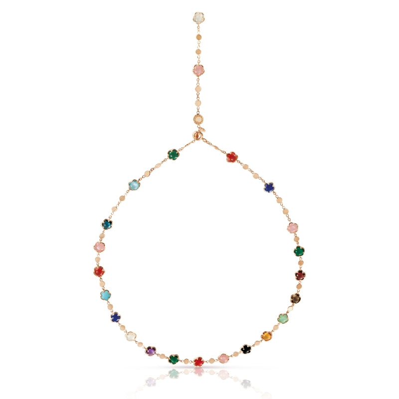 Figlia dei Fiori Necklace in 18K Rose Gold with Green Agate, Red Carnelian, Onyx, White Moonstone, Pink Chalcedony, Citrine, Amethyst, London Blue Topaz, Smoky Quartz, Blue Topaz, Lapis Lazuli, Chrysoprase, Red Garnet, Turquoise and Diamond.