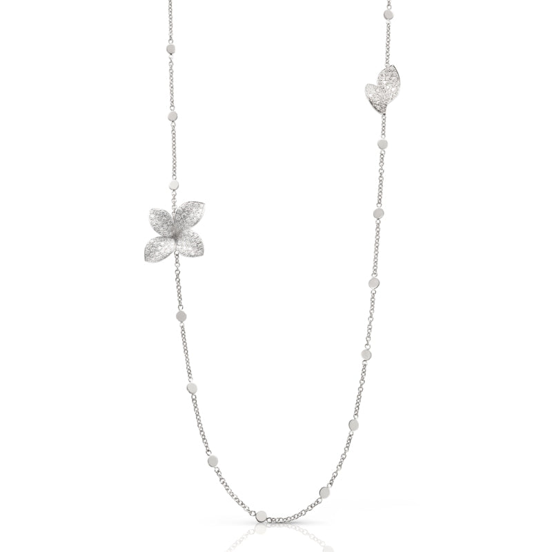 Giardini Segreti Opera Necklace in 18K White Gold with White Diamonds.