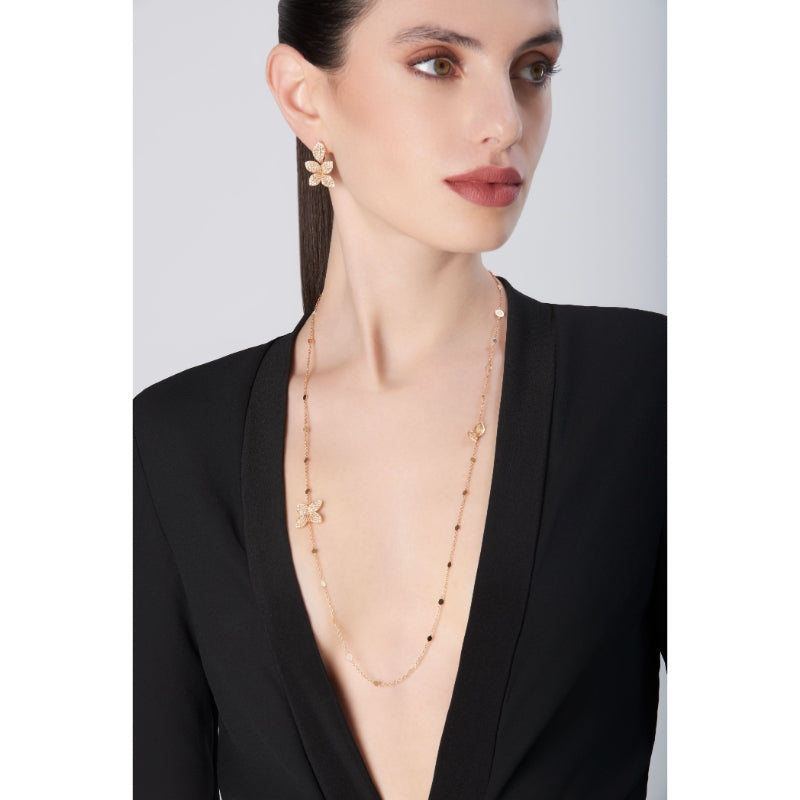 Giardini Segreti Opera Necklace in 18K Rose Gold with White and Champagne Diamonds.