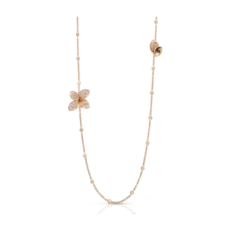 Giardini Segreti Opera Necklace in 18K Rose Gold with White and Champagne Diamonds.