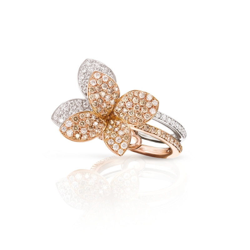 Petit Graden Ring in 18K Rose and White Gold with White and Champagne Diamonds.