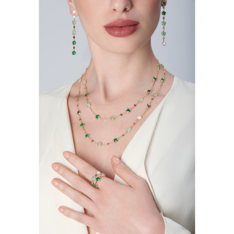 Figlia dei Fiori Ring in 18K Rose Gold with Green Agate, White Moonstone, Malachite, Chrysoprase, Prasiolite, Green 
Aventurine and Diamond.