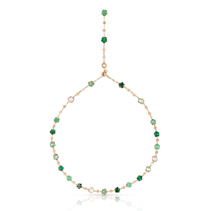 Figlia dei Fiori Sautoir in 18K Rose Gold with Green Agate, White Moonstone, Malachite, Chrysoprase, Green Aventurine, Prasiolite, Moss Agate and Diamond.