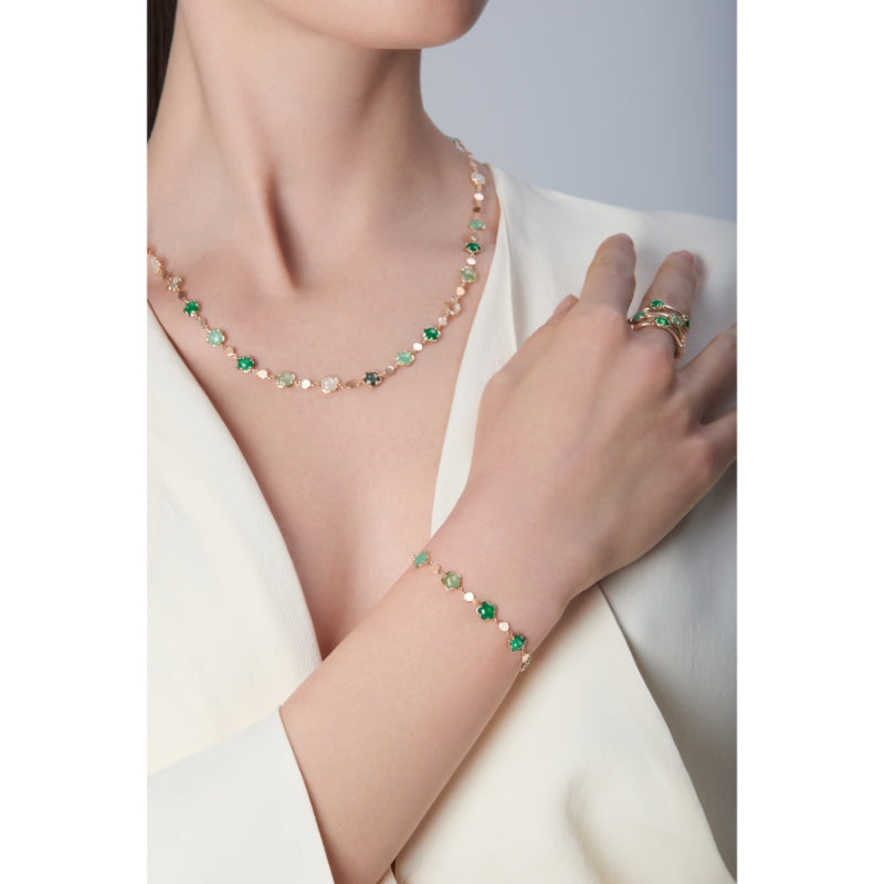 Figlia dei Fiori Bracelet in 18K Rose Gold with Green Agate, White Moonstone, Malachite, Chrysoprase, Green Aventurine, Prasiolite, Moss Agate and Diamond.