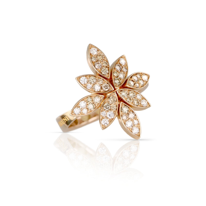 Ghirlanda Ring in 18K Rose Gold with White and Champagne Diamonds.
