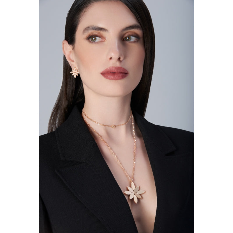 Ghirlanda Earrings in 18K Rose Gold with White and Champagne Diamonds.