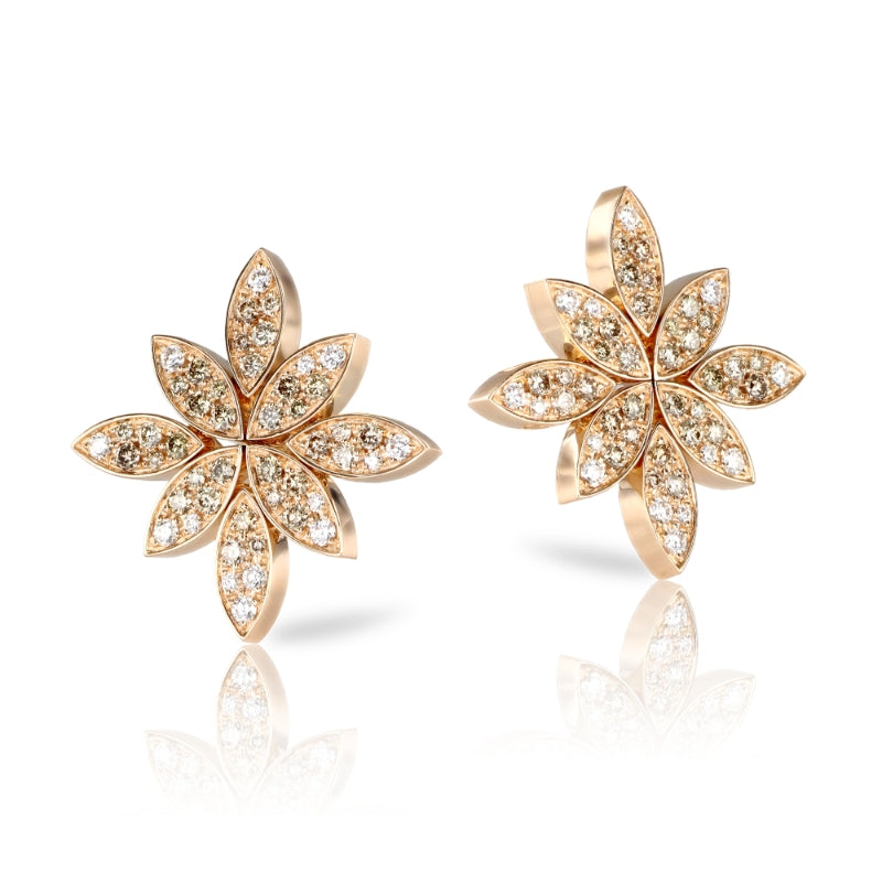 Ghirlanda Earrings in 18K Rose Gold with White and Champagne Diamonds.