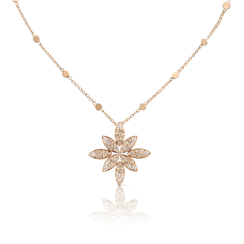 Ghirlanda Necklace in 18K Rose Gold with White and Champagne Diamonds.