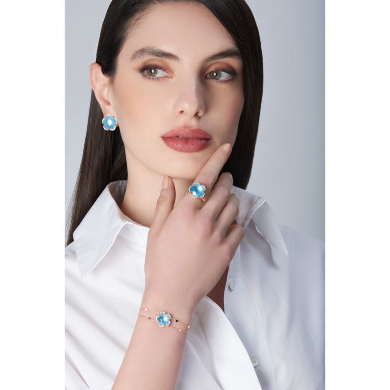 Bon Ton Earrings in 18K Rose Gold with Venus Blue Topaz and Diamonds.
