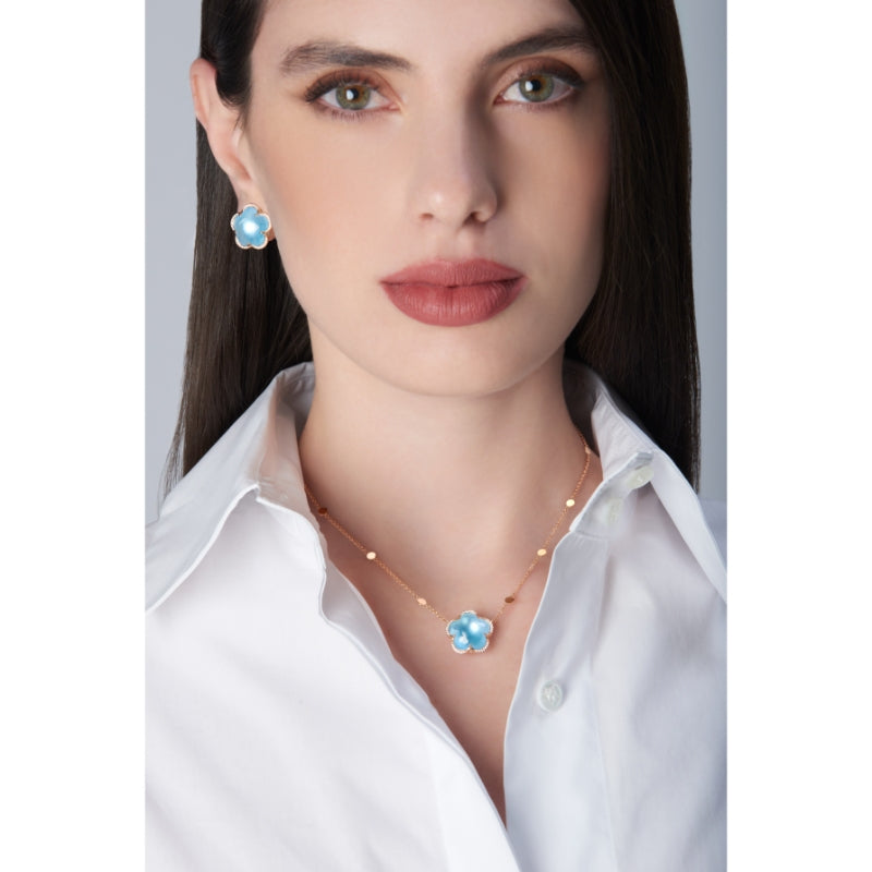 Bon Ton Necklace in 18K Rose Gold with Venus Blue Topaz and Diamonds.