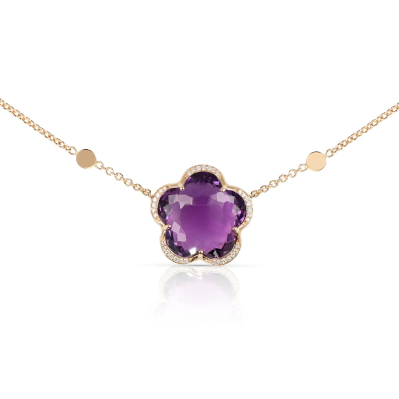 Bon Ton Necklace in 18K Rose Gold with Amethyst and Diamonds.