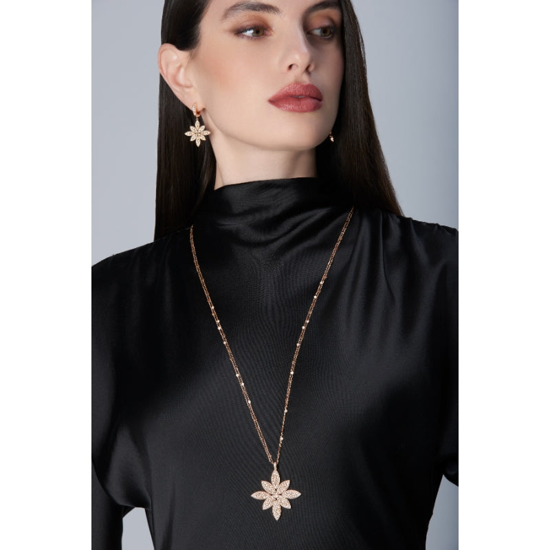 Ghirlanda Earrings in 18K Rose Gold with White and Champagne Diamonds.