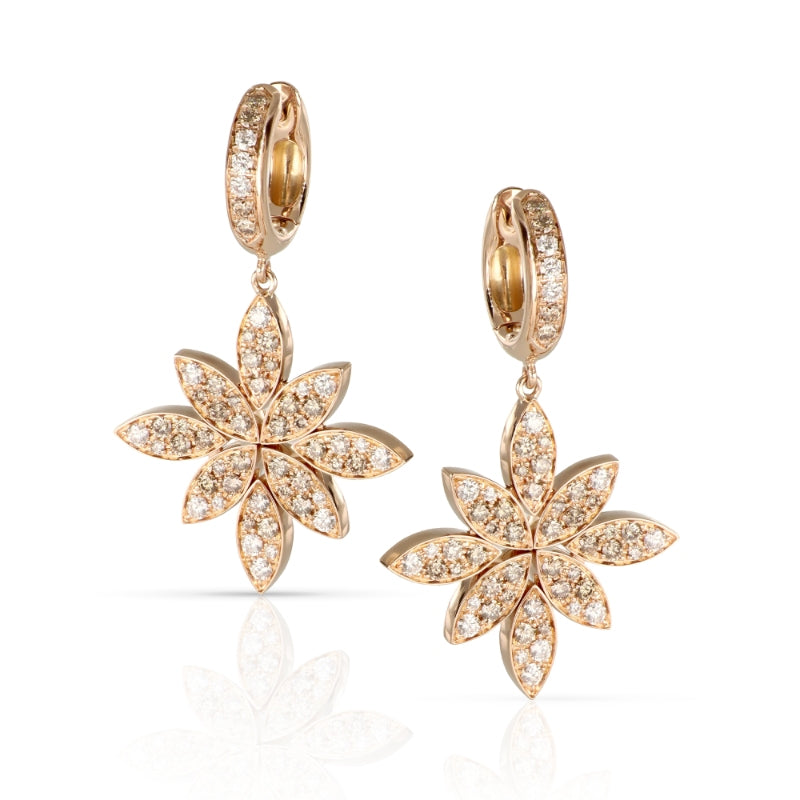 Ghirlanda Earrings in 18K Rose Gold with White and Champagne Diamonds.
