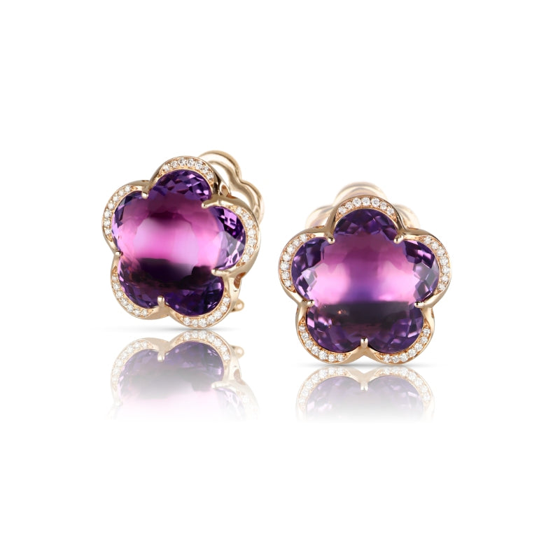 Bon Ton Earrings in 18K Rose Gold with Amethyst and Diamonds.