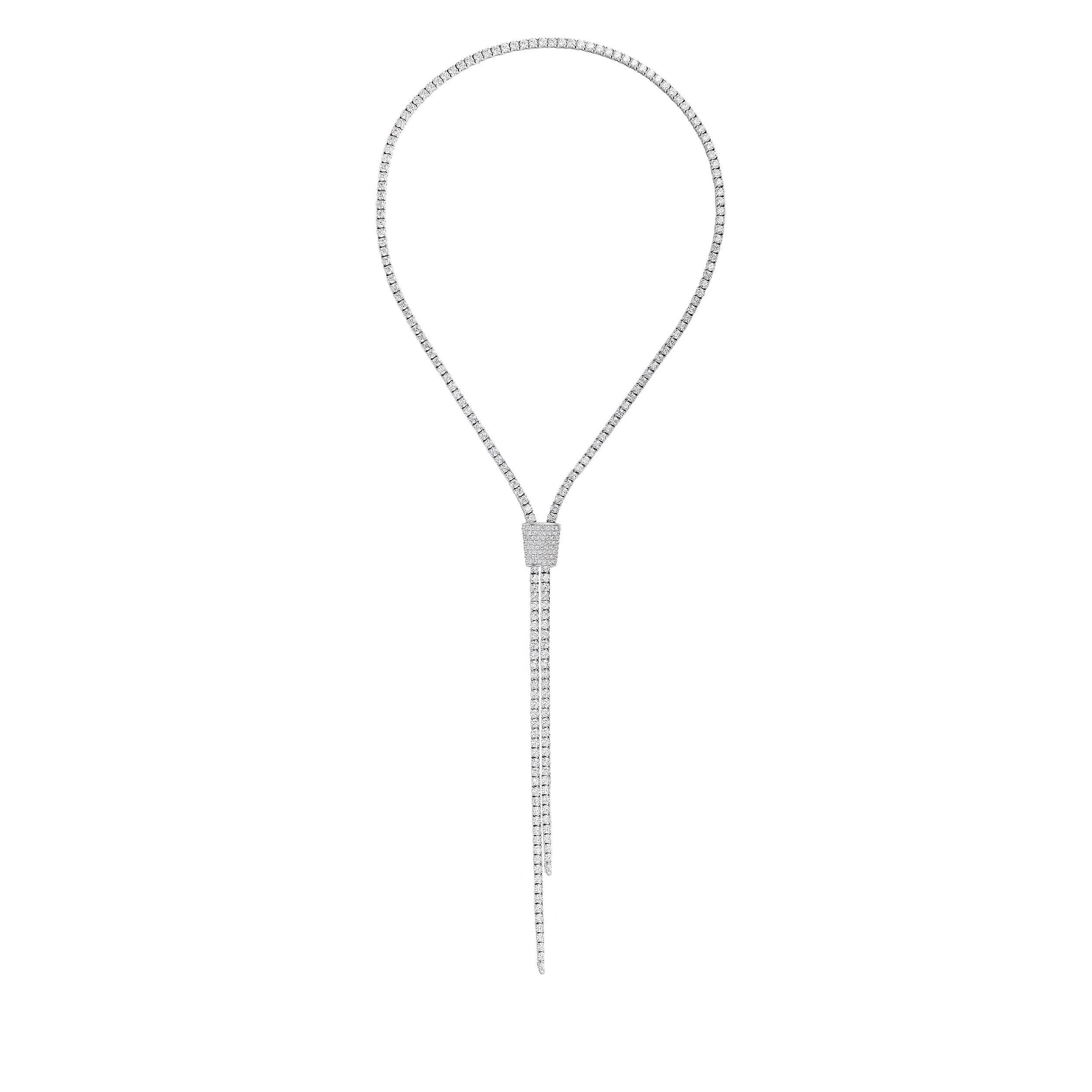 18K WHITE GOLD CLASSIC DIAMOND DOUBLE LARIAT ZIPPER NECKLACE  - 10CT 29INCH