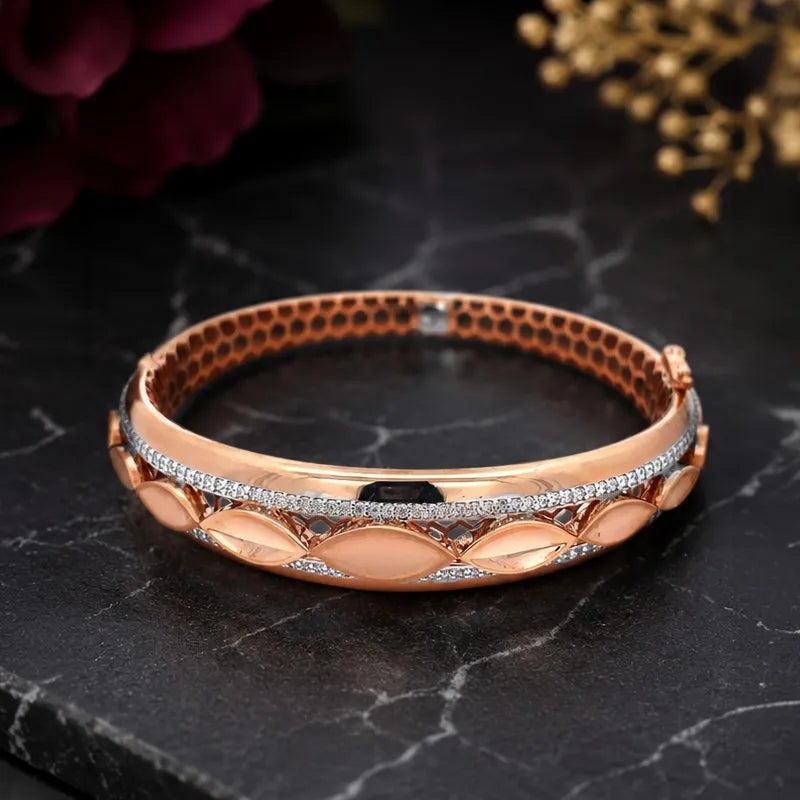 Elegant 18K Rose Gold Bangle Bracelet with Sparkling CZ Accents for Women