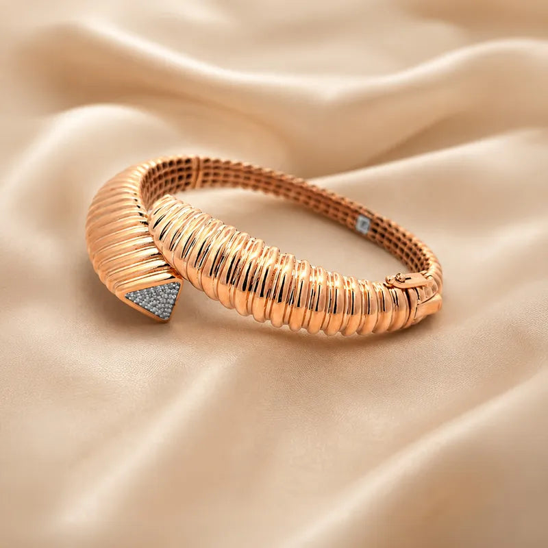 18K Rose Gold Bangle Bracelet with Sparkling CZ Stones for Effortless Style