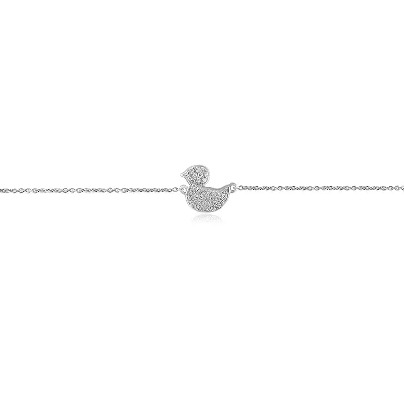 Elegant 18K White Gold Baby Bracelet with Sparkling Diamond and Cute Duck Charm