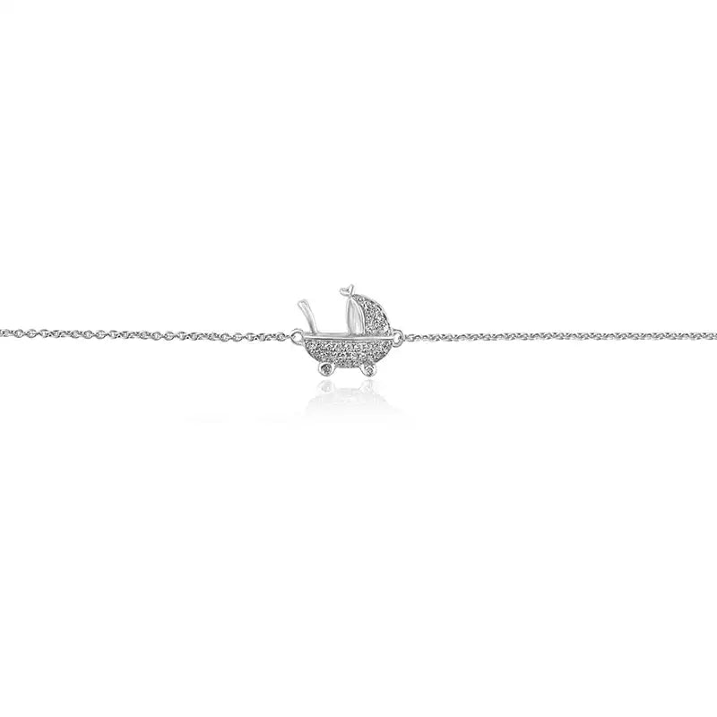 Delicate 18K White Gold Baby Bracelet with Adorable Pram Car Charm