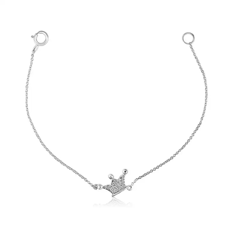 Elegant 18K White Gold Baby Bracelet with a Sweet Crown Charm Accent