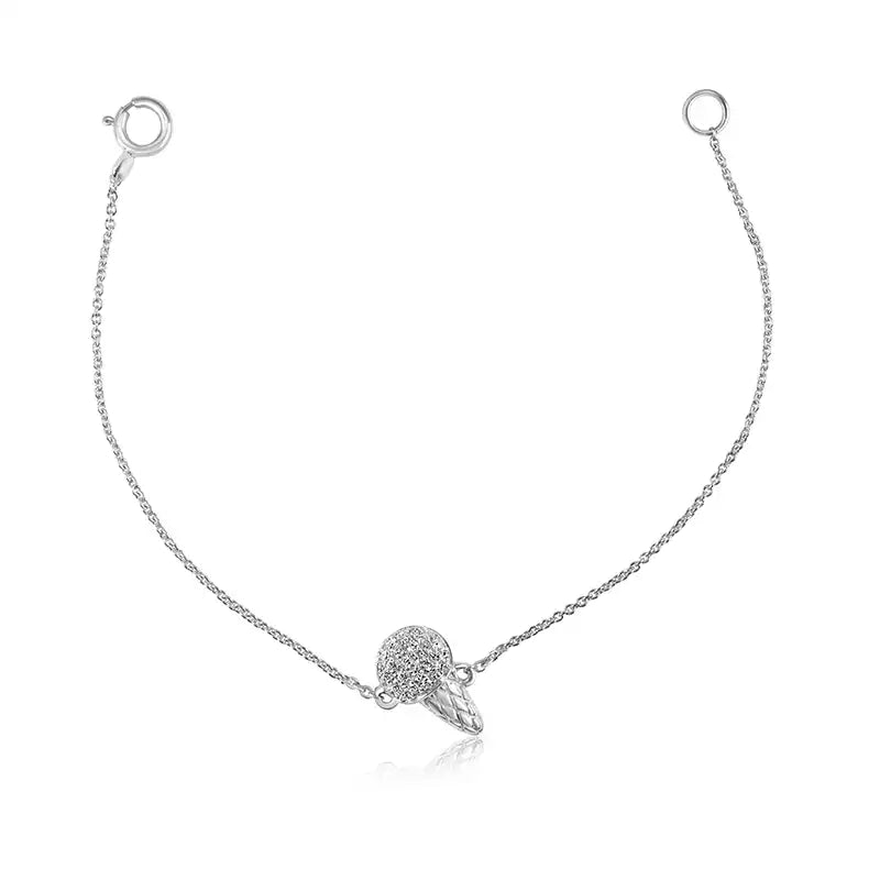 18K White Gold Baby Bracelet with Ice Cream Cone Charm for Little Girls