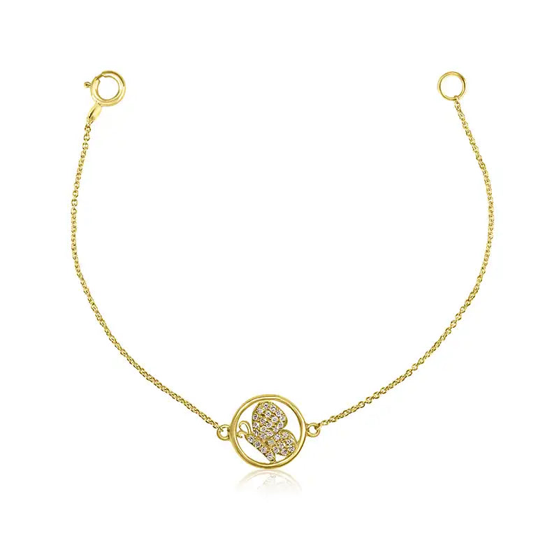 Elegant 18K Yellow Gold Baby Bracelet with Sparkling Butterfly Charm for Little Girls