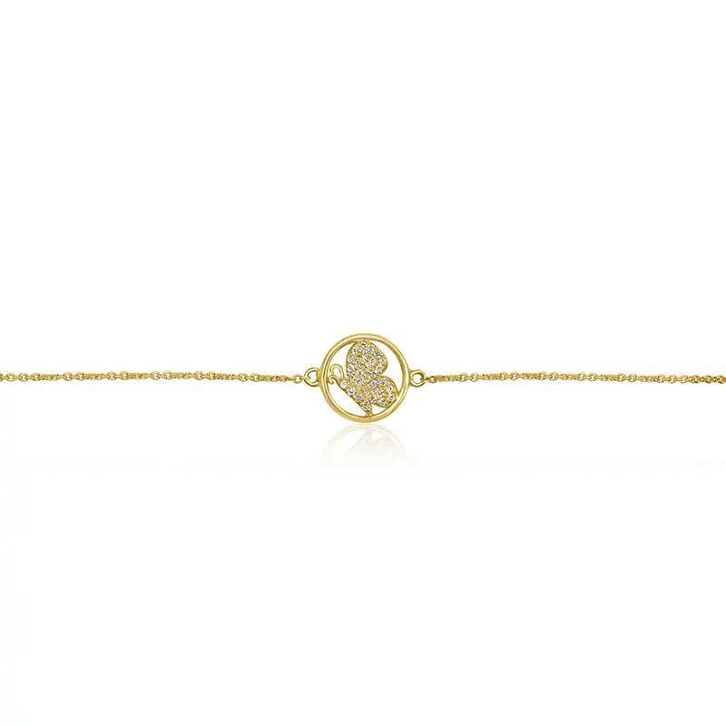 Elegant 18K Yellow Gold Baby Bracelet with Sparkling Butterfly Charm for Little Girls