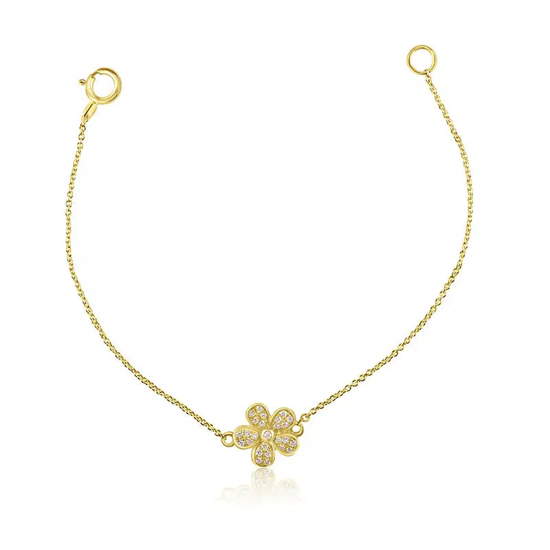 Gold Diamond Baby Bracelet - Flower Charm