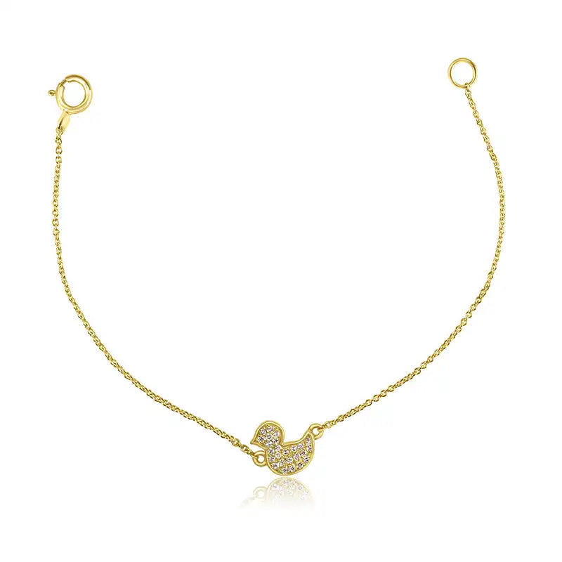 Elegant 18K Yellow Gold Baby Bracelet with Sparkling Diamond Duck Charm