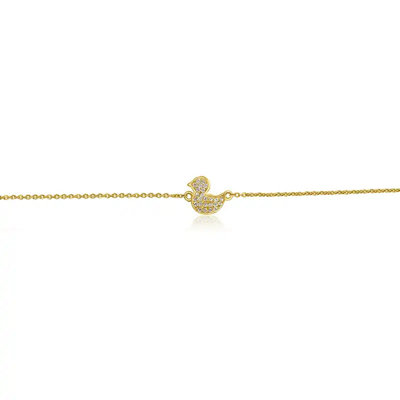 Elegant 18K Yellow Gold Baby Bracelet with Sparkling Diamond Duck Charm