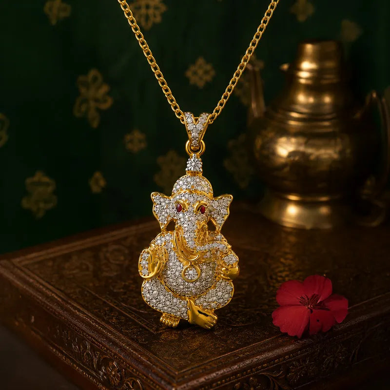 Lord Ganesh pendant in Gold Diamonds