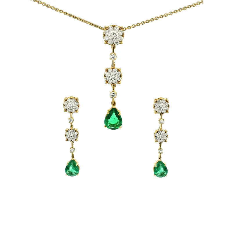 Emerald and Gold Diamond Pendant Set