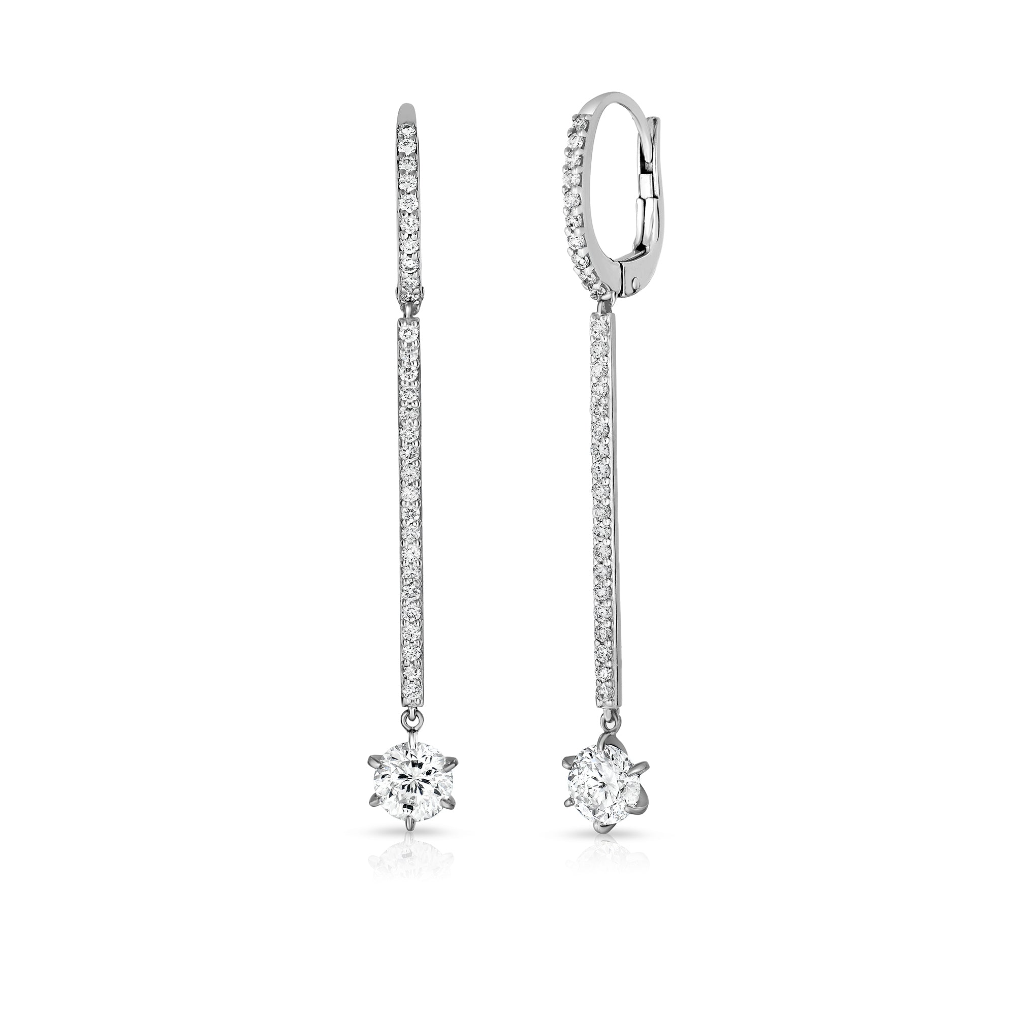 18K WHITE GOLD DIAMOND CLASSIC SHORT MATCHSTICK PAVE DIAMOND EARRINGS