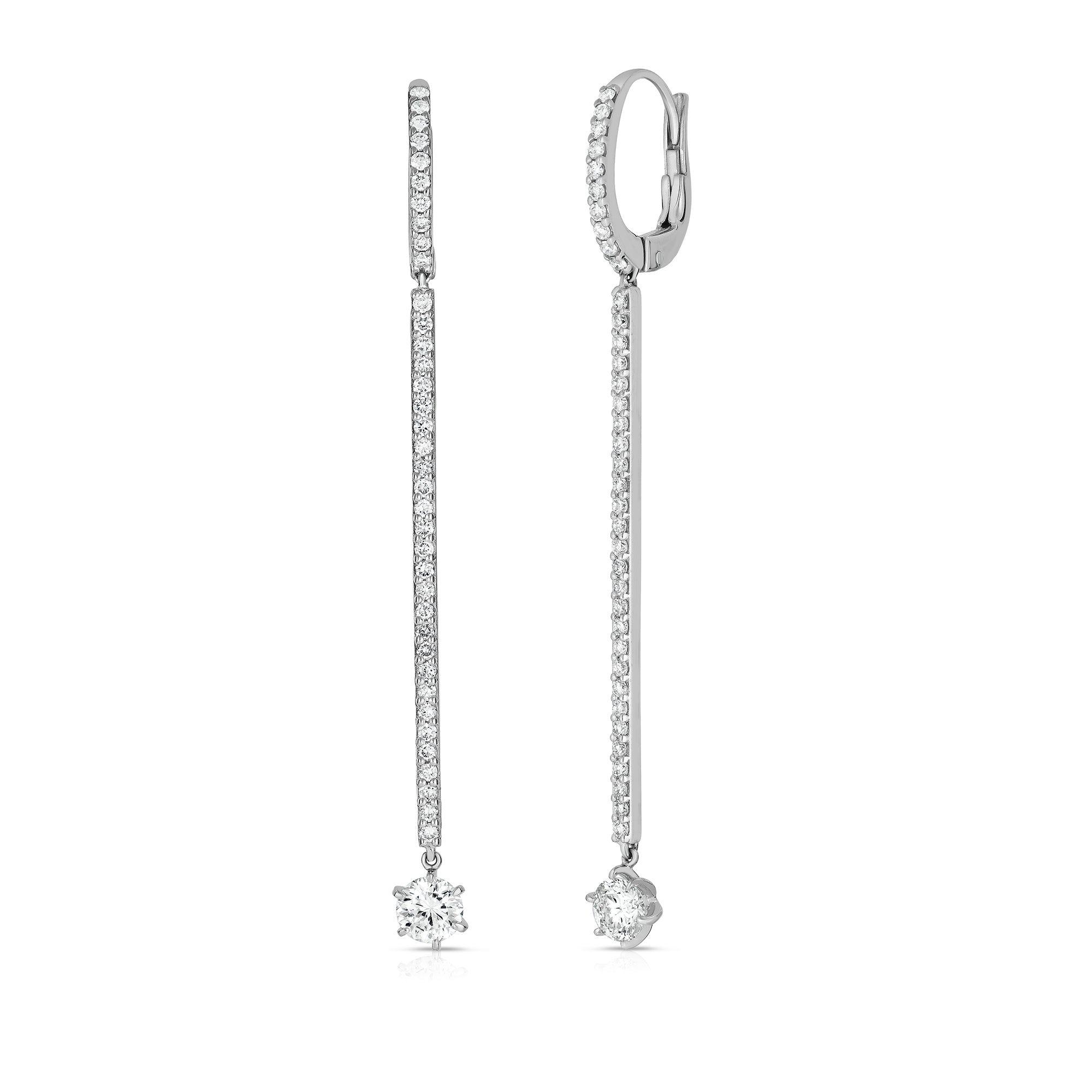 18K WHITE GOLD DIAMOND CLASSIC LONG MATCHSTICK PAVE DIAMOND EARRINGS