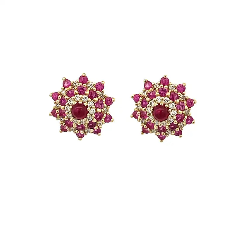 18K Gold Pendant Set in Ruby and Diamonds - Round