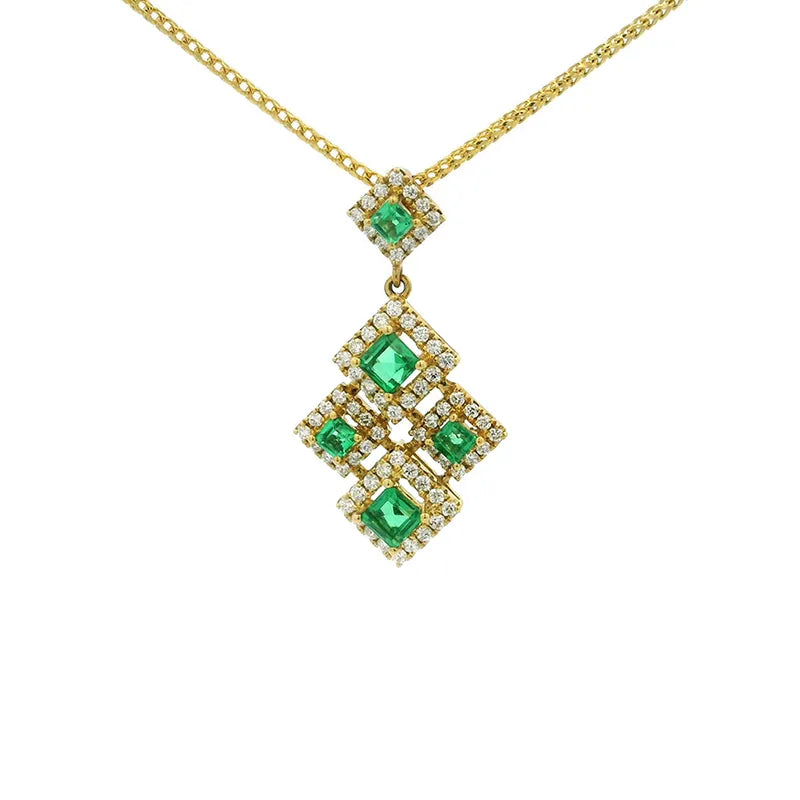 Emerald and Gold Diamond Pendant Set