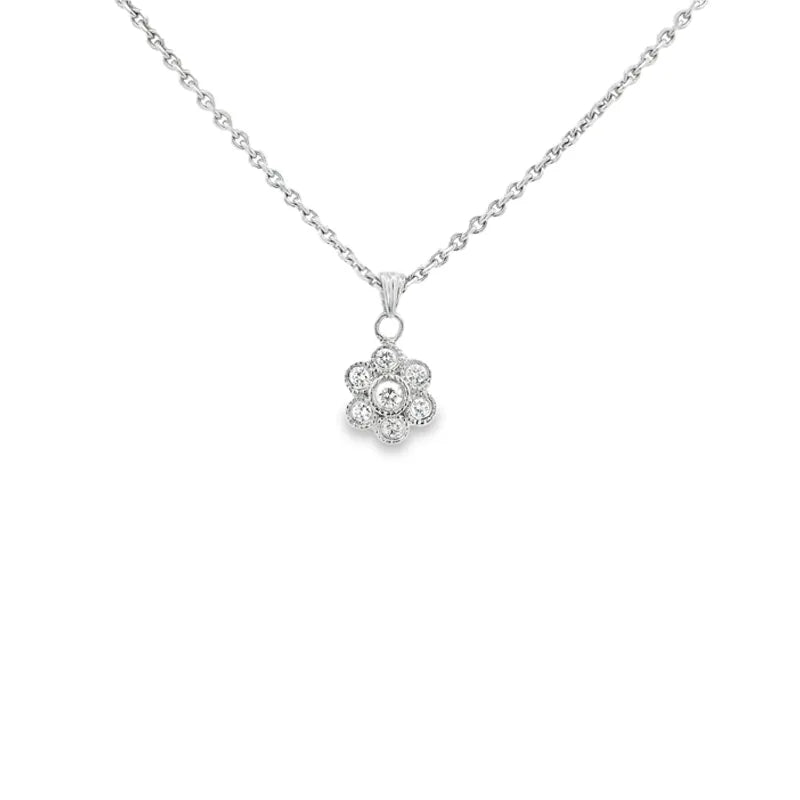 Elegant Floral Platinum Diamond Pendant Set