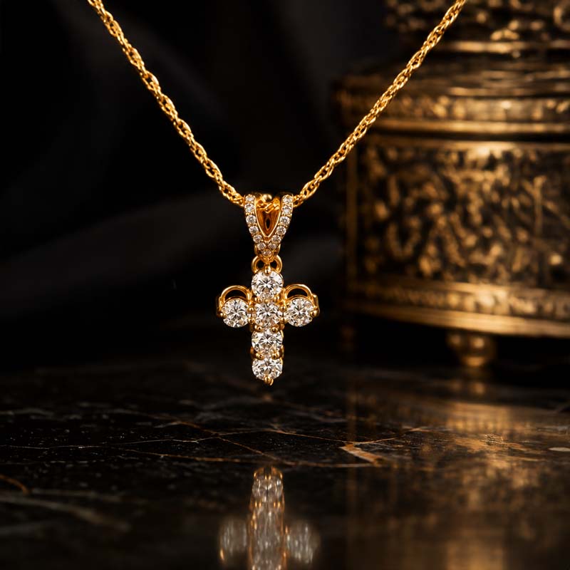 Diamond Cross Pendant, 18K Gold