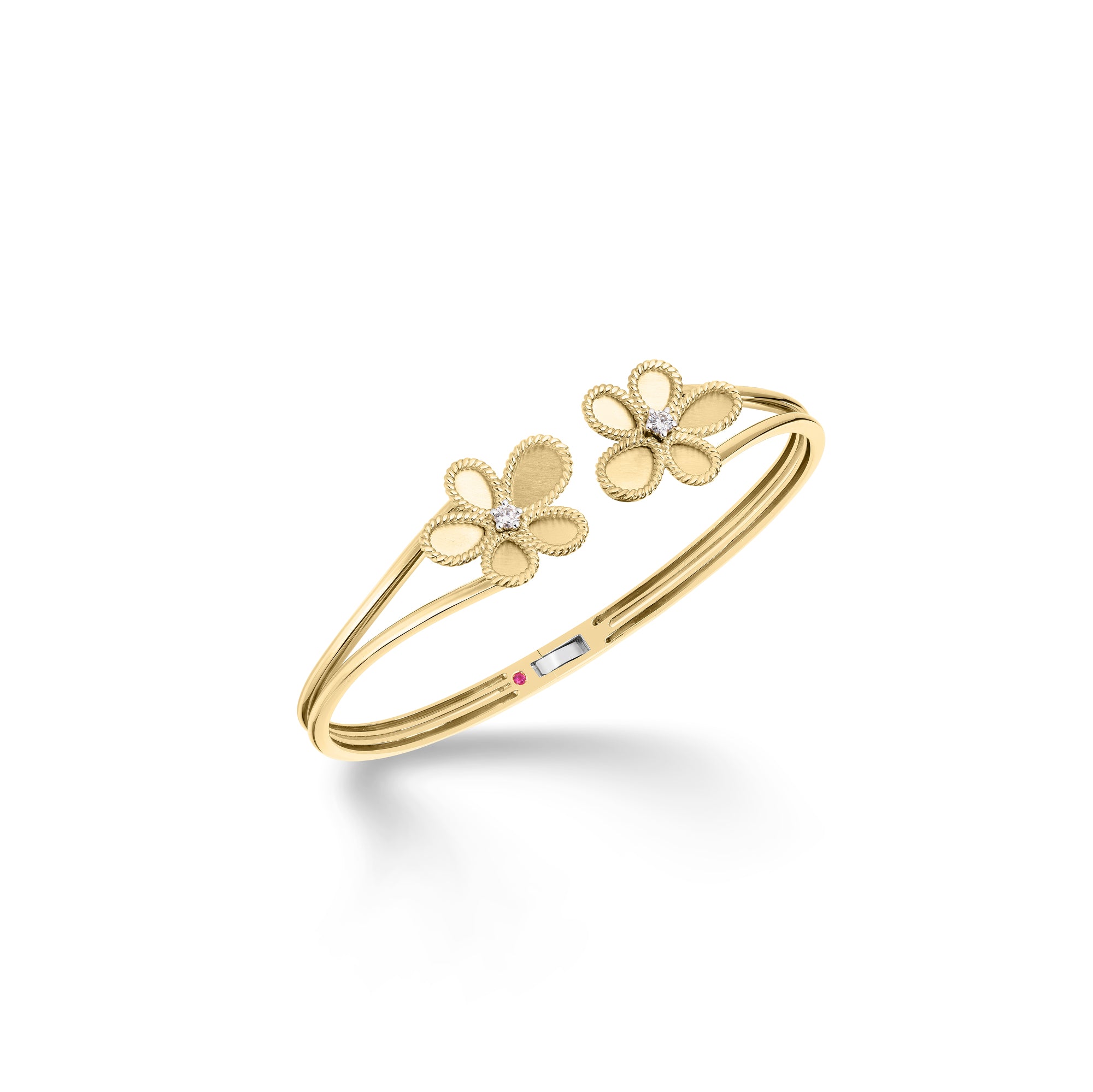 18K YELLOW/WHITE GOLD JASMINE DIAMOND DOUBLE FLOWER BANGLE