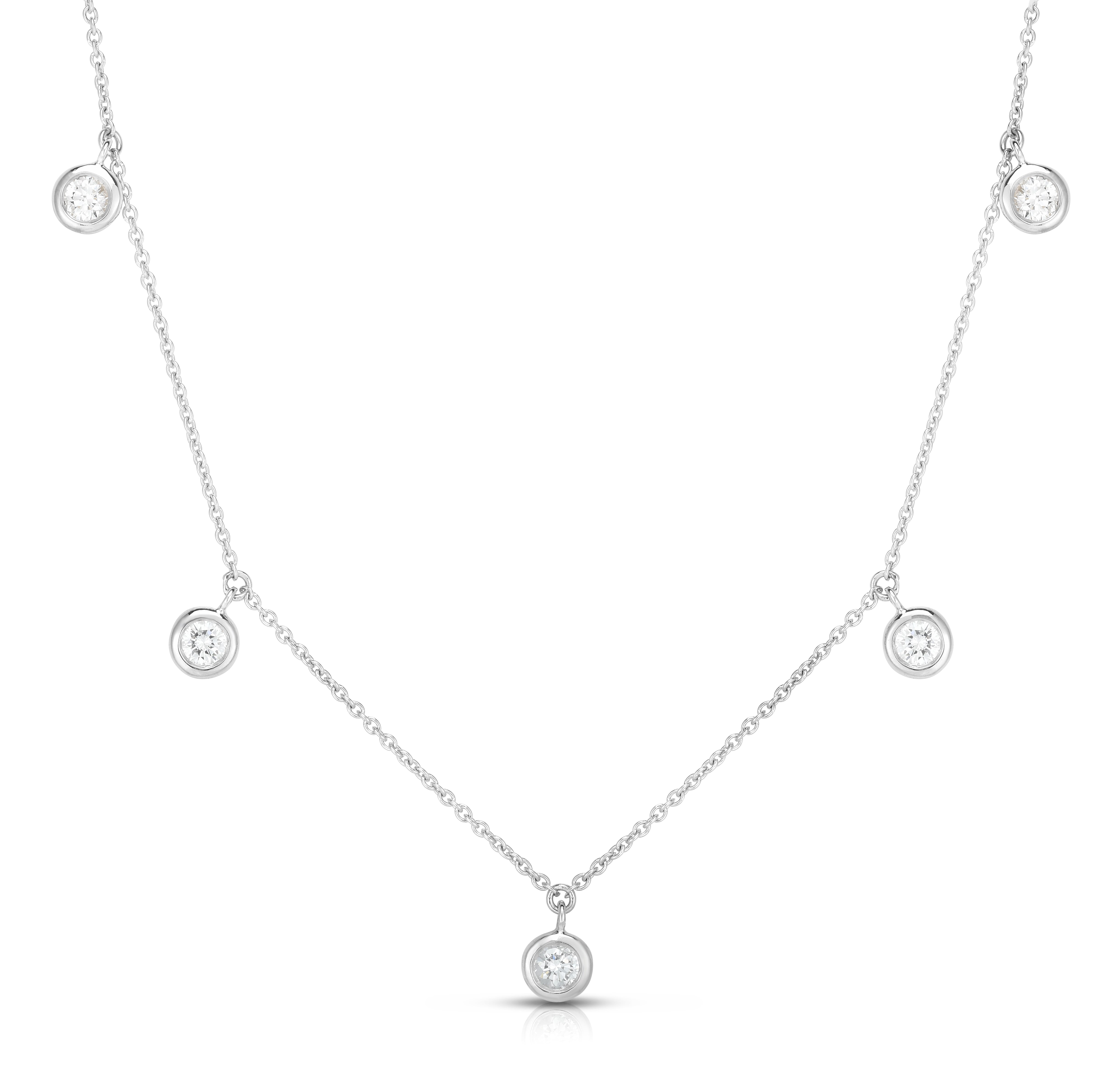 18K WHITE GOLD DIAMONDS BY THE INCH DANGLING FIVE STATION NECKLACE