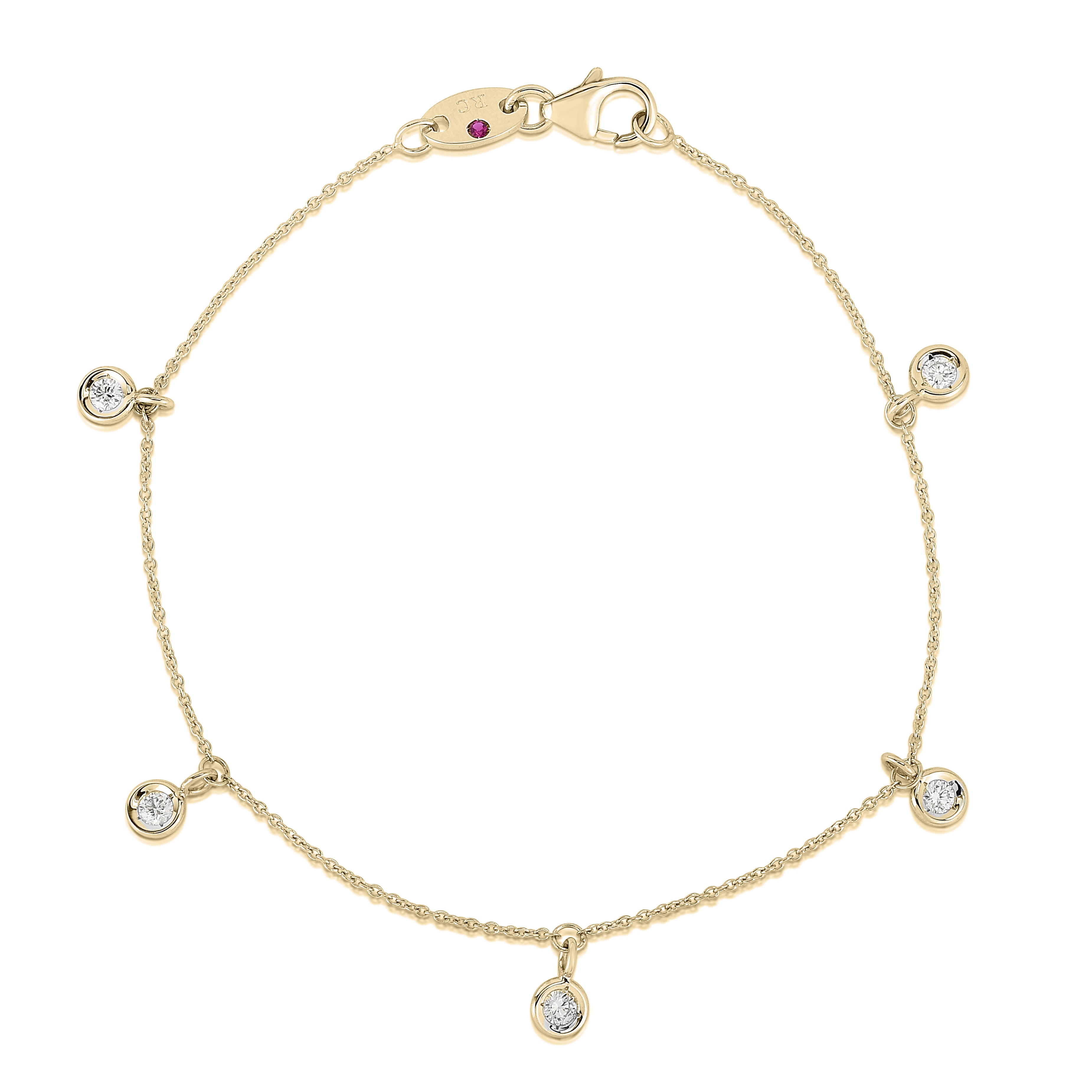 18K YELLOW GOLD DIAMONDS BY THE INCH DANGLING FIVE STATION BRACELET