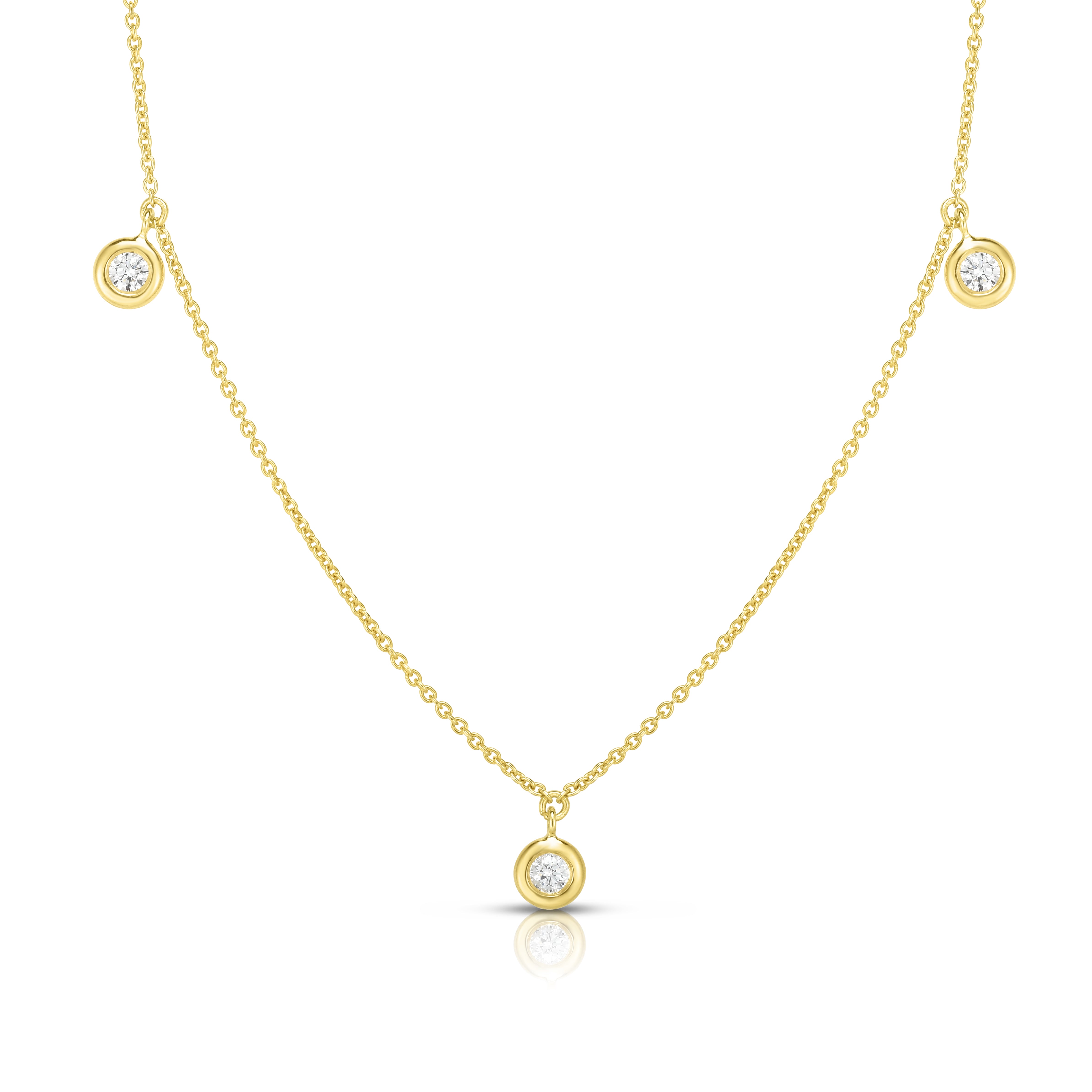 18K YELLOW GOLD DIAMONDS BY THE INCH DANGLING THREE STATION NECKLACE